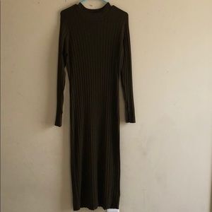 Long Olive Green Ribbed Dress